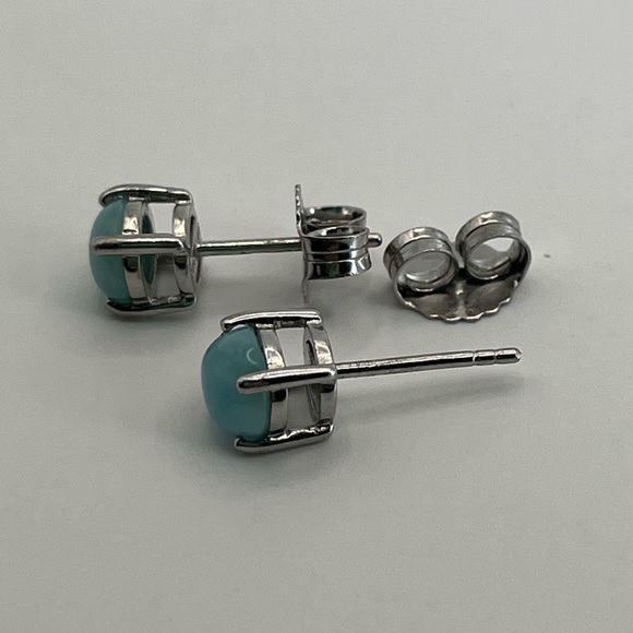 Sterling Silver Larimar Blue Stud Earrings and Backs. - Picture 3 of 4